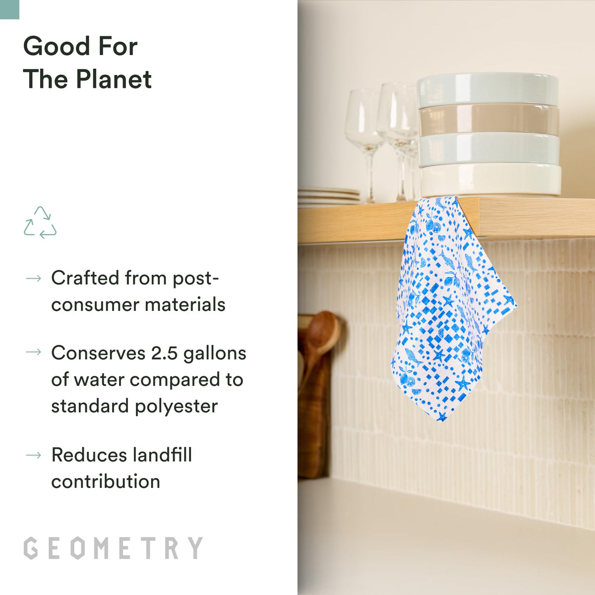 GEOMETRY Geoweave dishcloth drying action on a counter showcases rapid moisture removal.