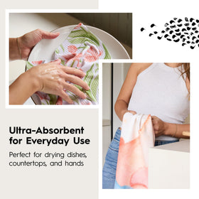 GEOMETRY dishcloth tackles spills with little water for cleanup.