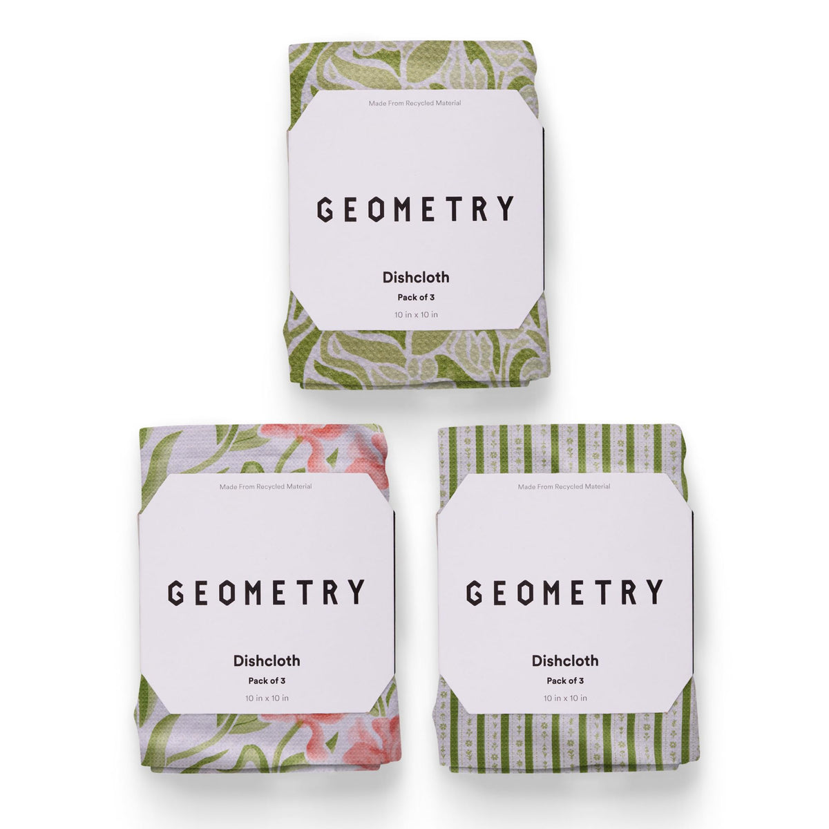 GEOMETRY Green Goddess dish cloth 10x10 in 3-pack for quick drying and gentle cleaning