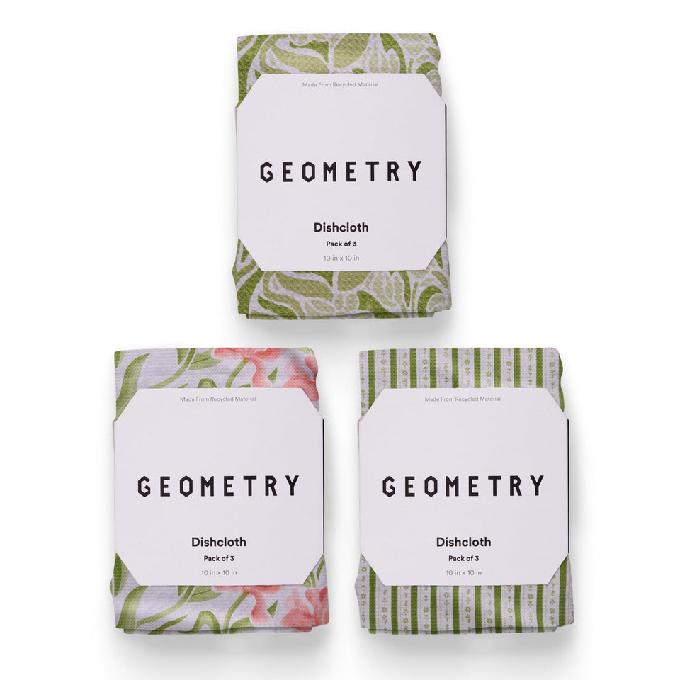 GEOMETRY Green Goddess dish cloth 10x10 in 3-pack for quick drying and gentle cleaning