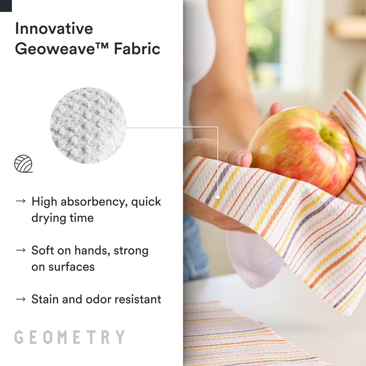GEOMETRY 3-pack dish cloths ready for everyday kitchen use and display.