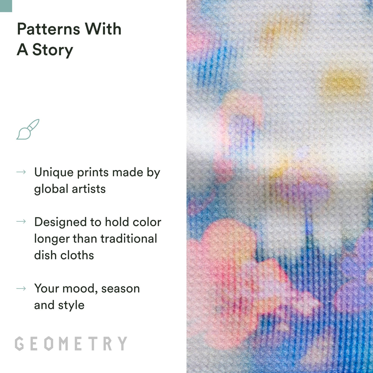 GEOMETRY 3-pack shown wiping spills and drying dishes in action.