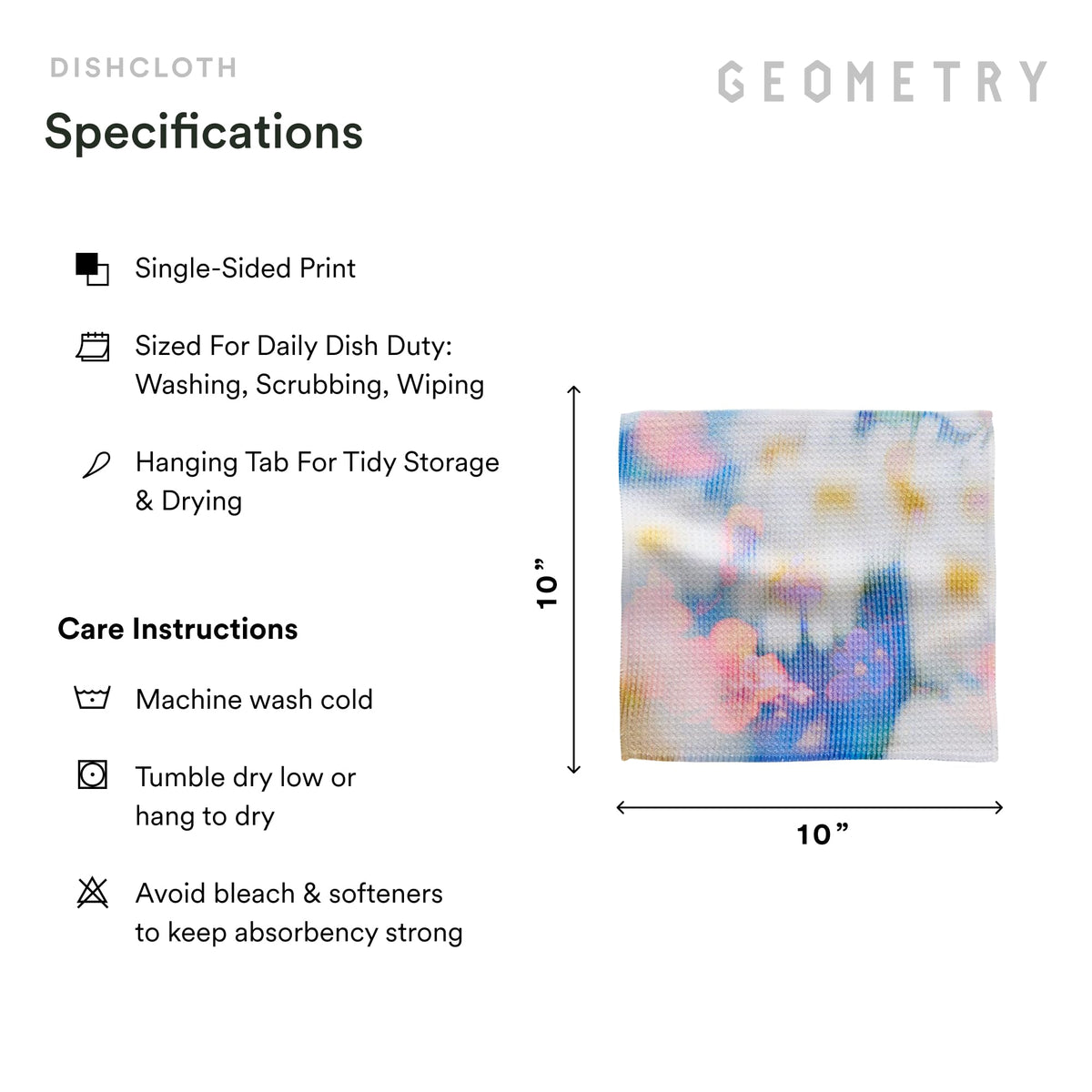 GEOMETRY dishcloth made from post-consumer materials supports sustainable design.