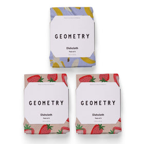 GEOMETRY Strawberry Banana dish cloths front view 3-pack for quick kitchen drying
