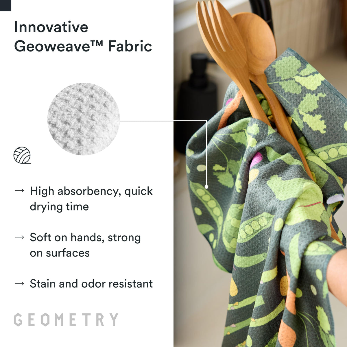 GEOMETRY absorbency-7x towel highlights high liquid uptake for quick mess management