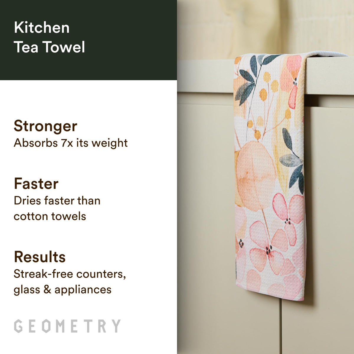 GEOMETRY Kitchen Tea Towel dries dishes quickly for a fresher kitchen.