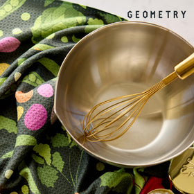 GEOMETRY soft-touch towel provides plush feel while drying dishes and wiping counters