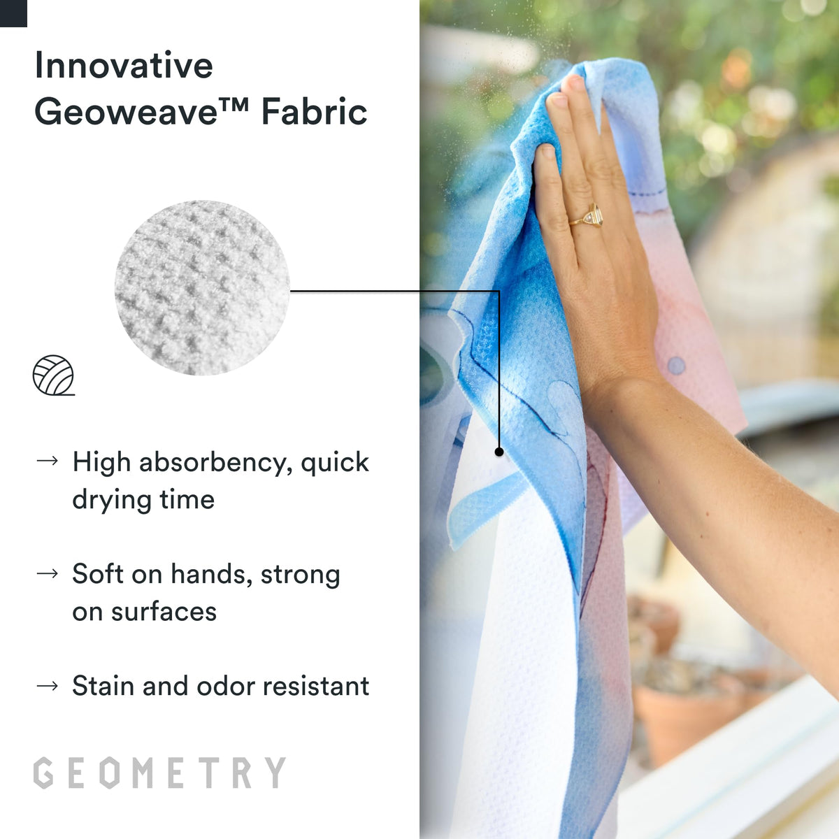 GEOMETRY towels absorb nearly seven times their weight for tough messes