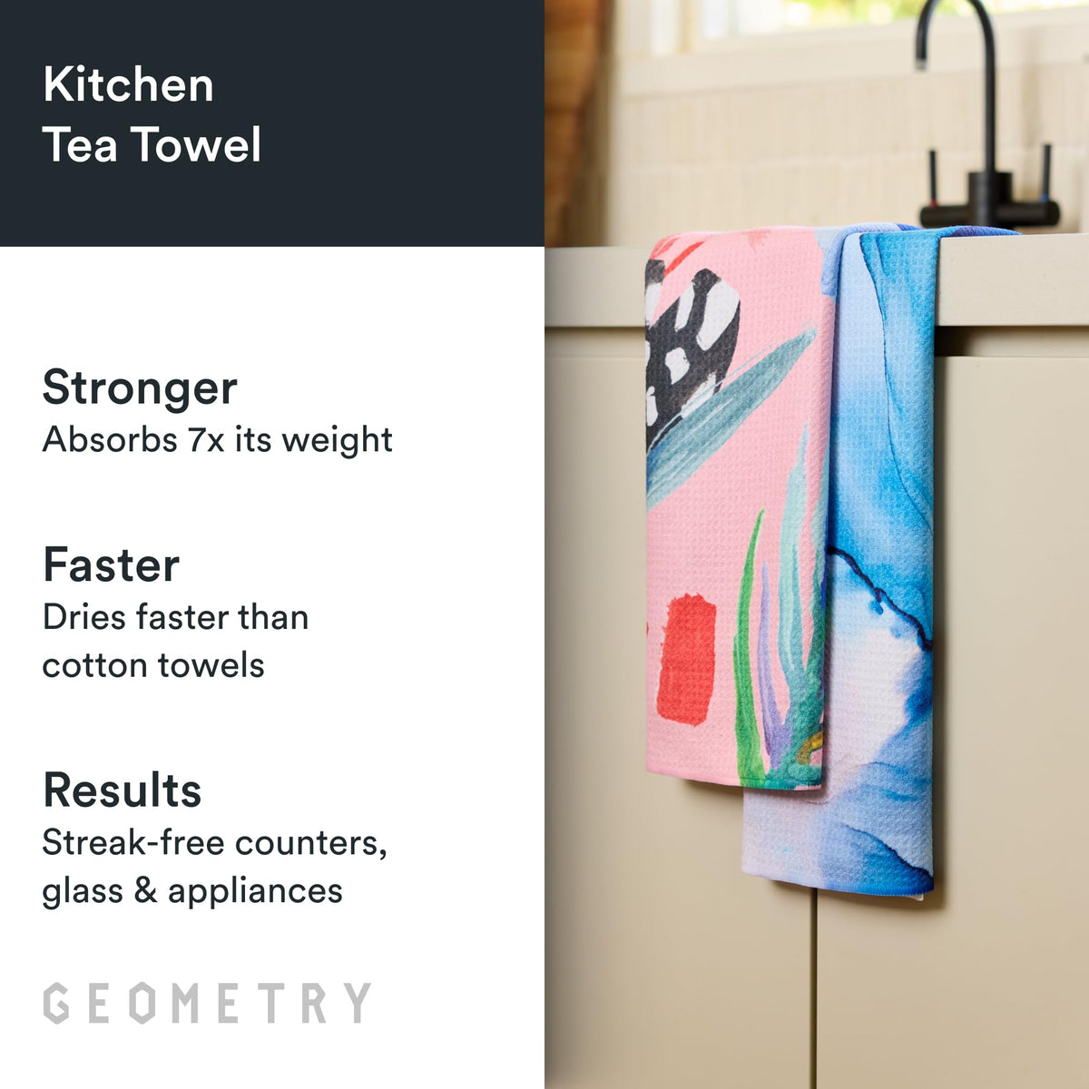 GEOMETRY Tea Towels close-up fabric shows soft, quick-dry weave