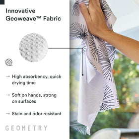 GEOMETRY 2-pack towels on the drying rack highlighting fast-drying design