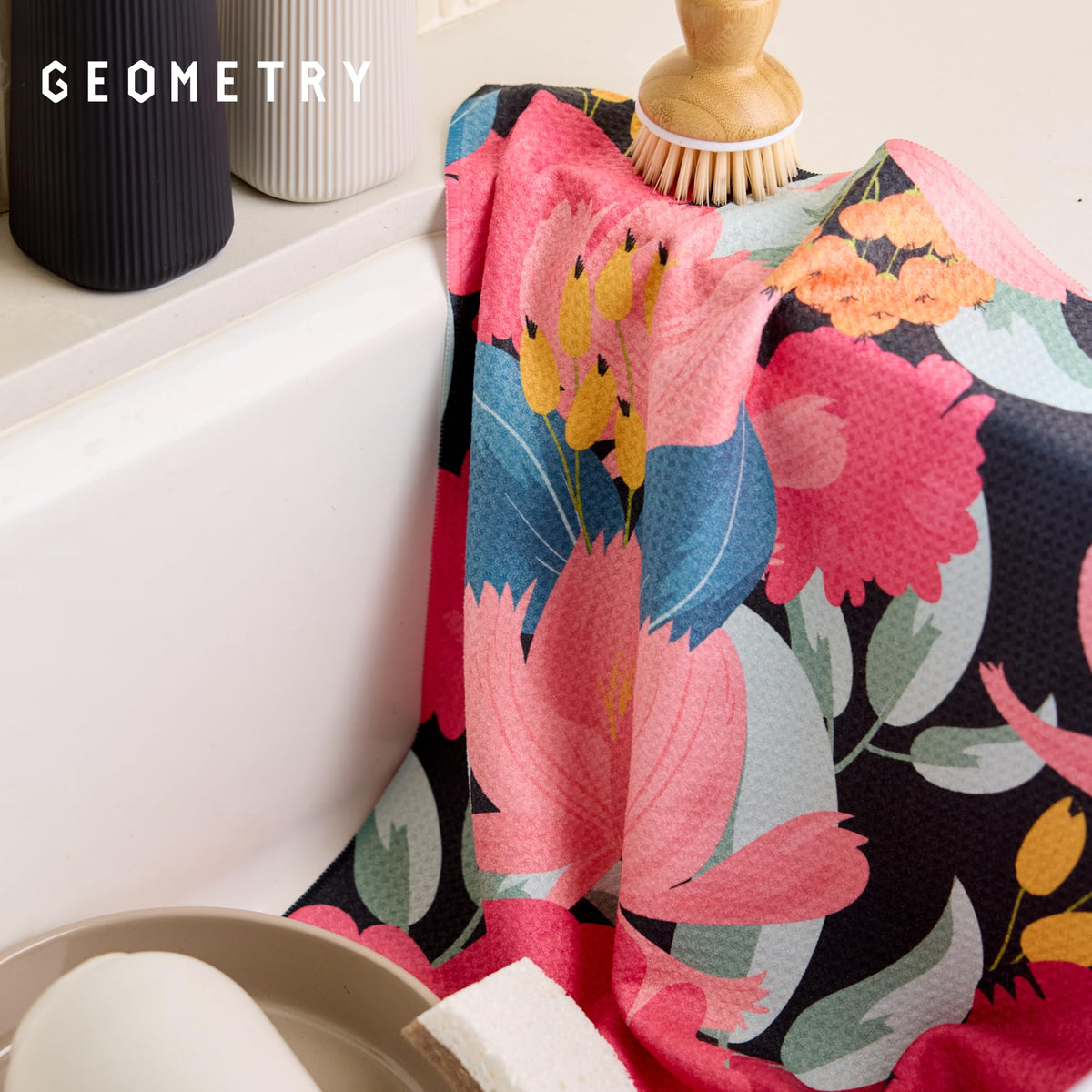 GEOMETRY My Garden design towels brighten kitchen during meal prep