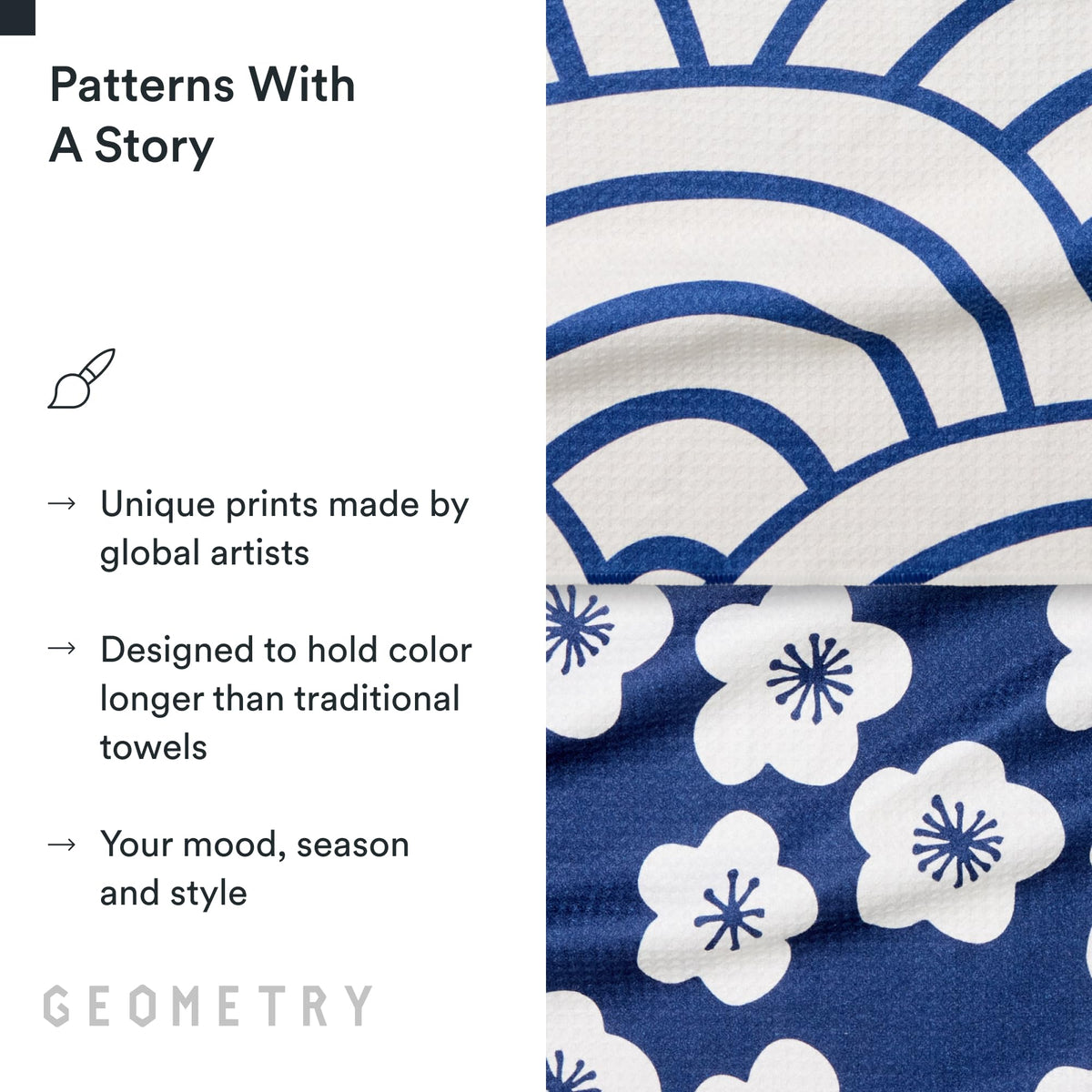 GEOMETRY Kitchen Tea Towels post-consumer materials emphasize sustainable design.