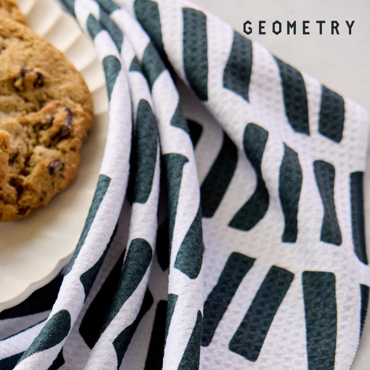 GEOMETRY Kitchen Towels in a busy home kitchen ready for daily messes