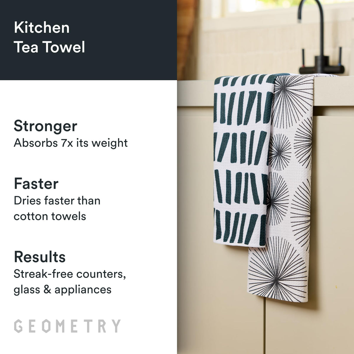 GEOMETRY Kitchen Tea Towels in action drying dishes quickly and efficiently