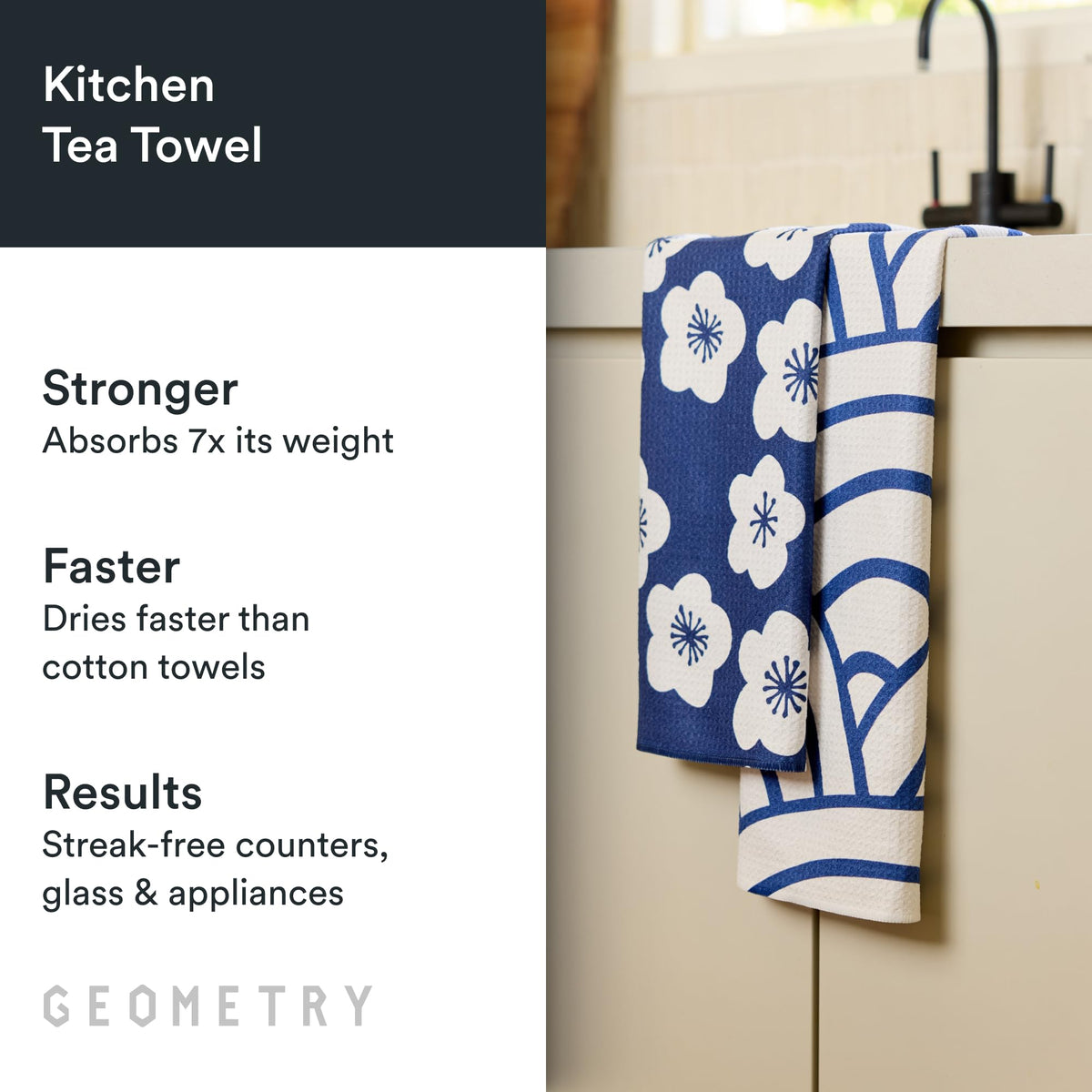 GEOMETRY Kitchen Tea Towels quick-dry fabric ready for busy kitchen cleanup.