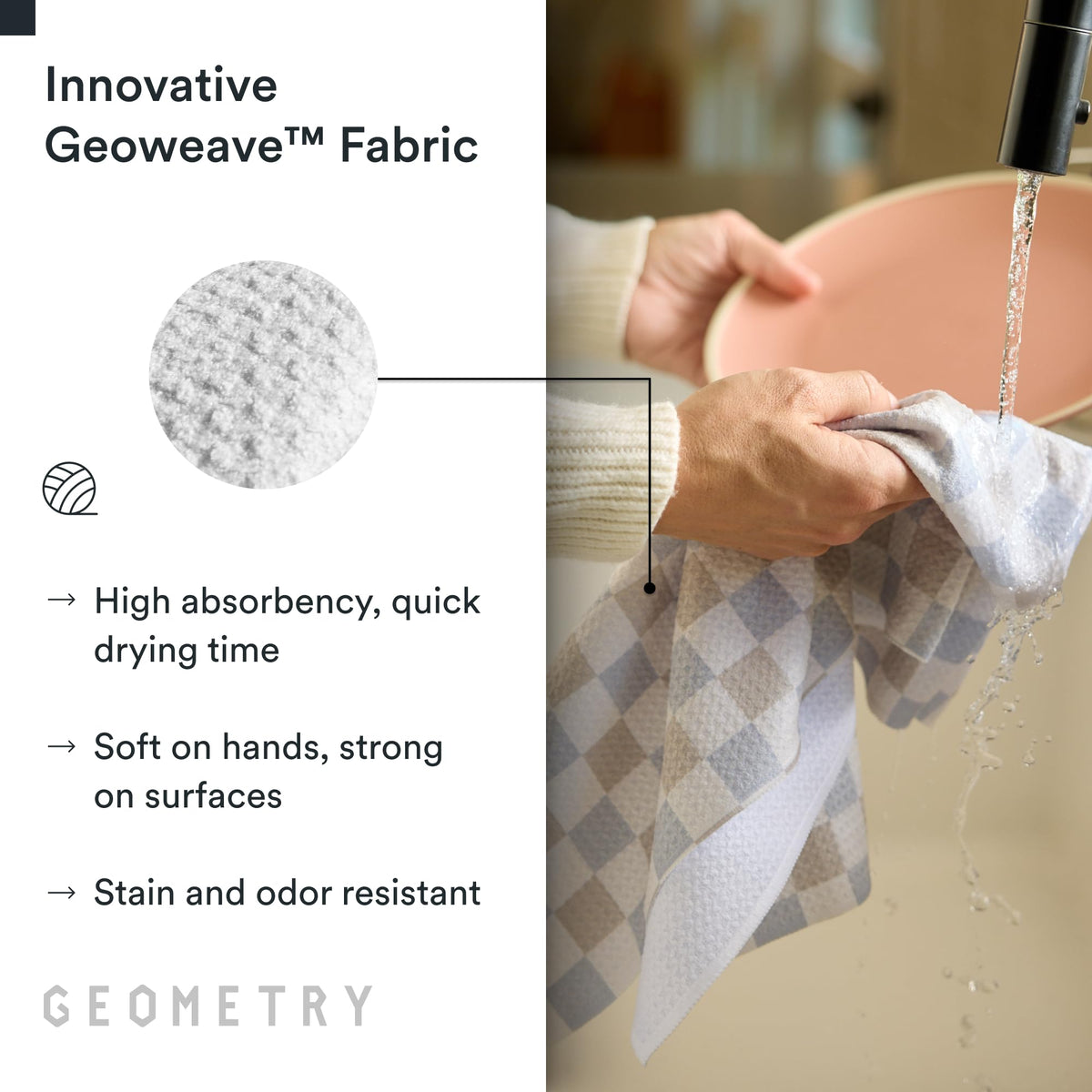 GEOMETRY Kitchen Tea Towels close-up weave reveals soft, durable microfiber