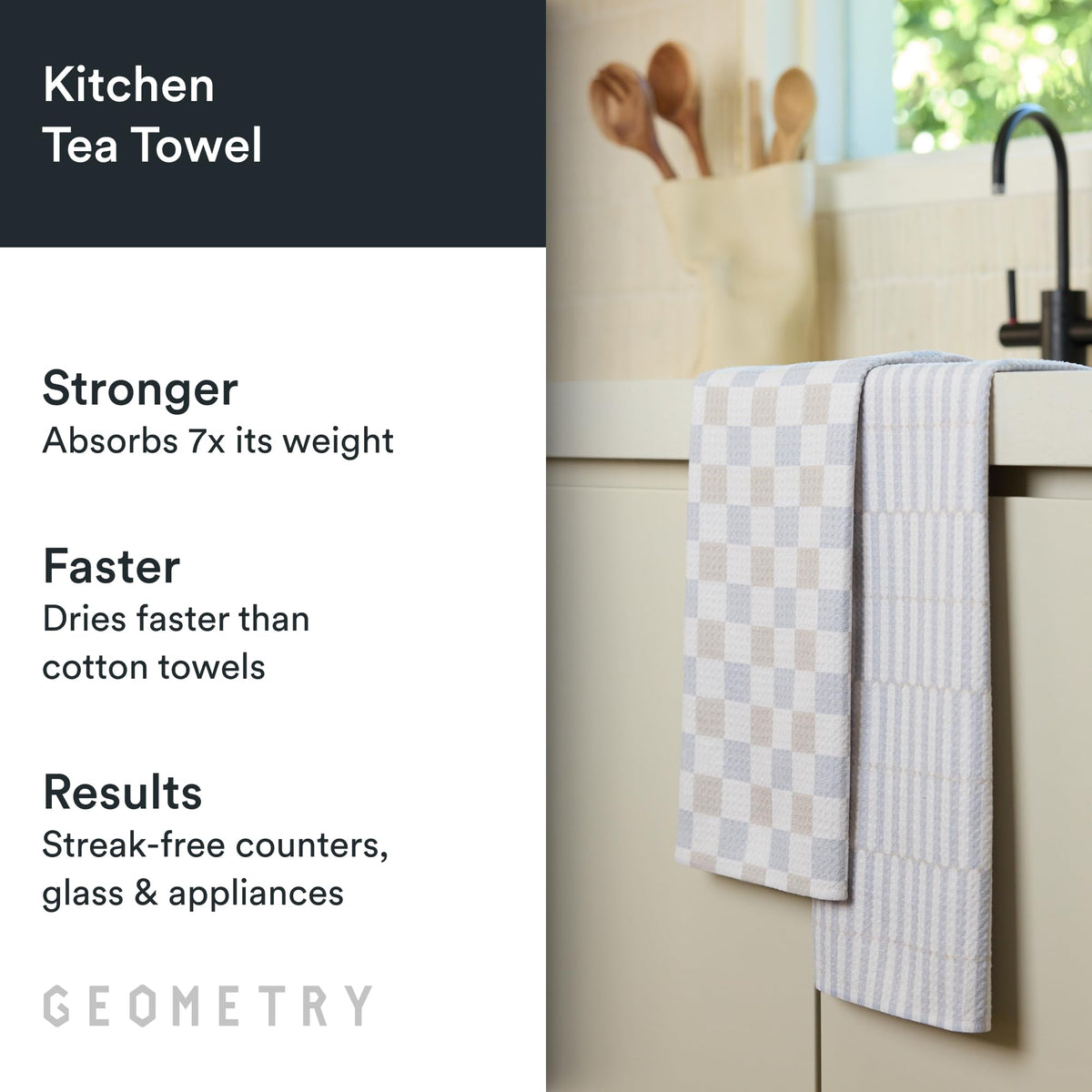 GEOMETRY Kitchen Tea Towels drying dishes demonstrates fast absorbency