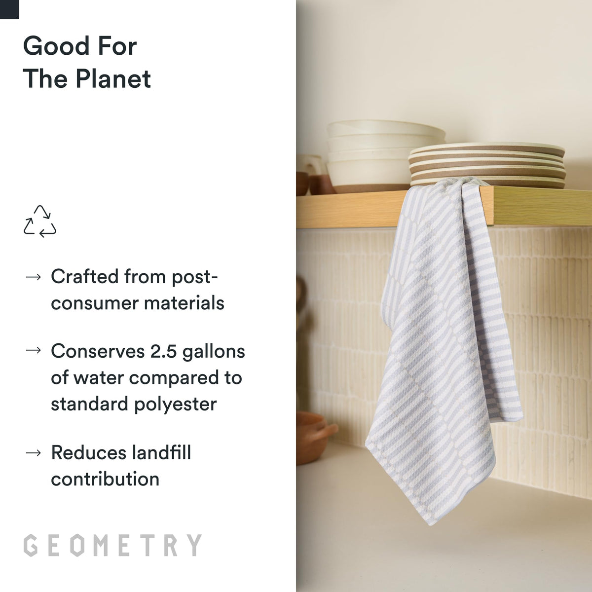 GEOMETRY Kitchen Tea Towels wiping countertops for a streak-free finish