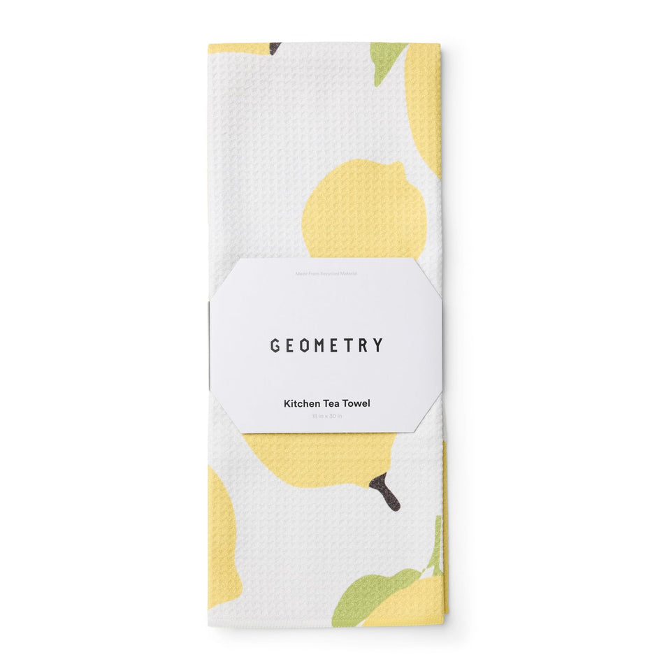 GEOMETRY Kitchen Tea Towels with sunny lemons design for fast drying in busy kitchens.