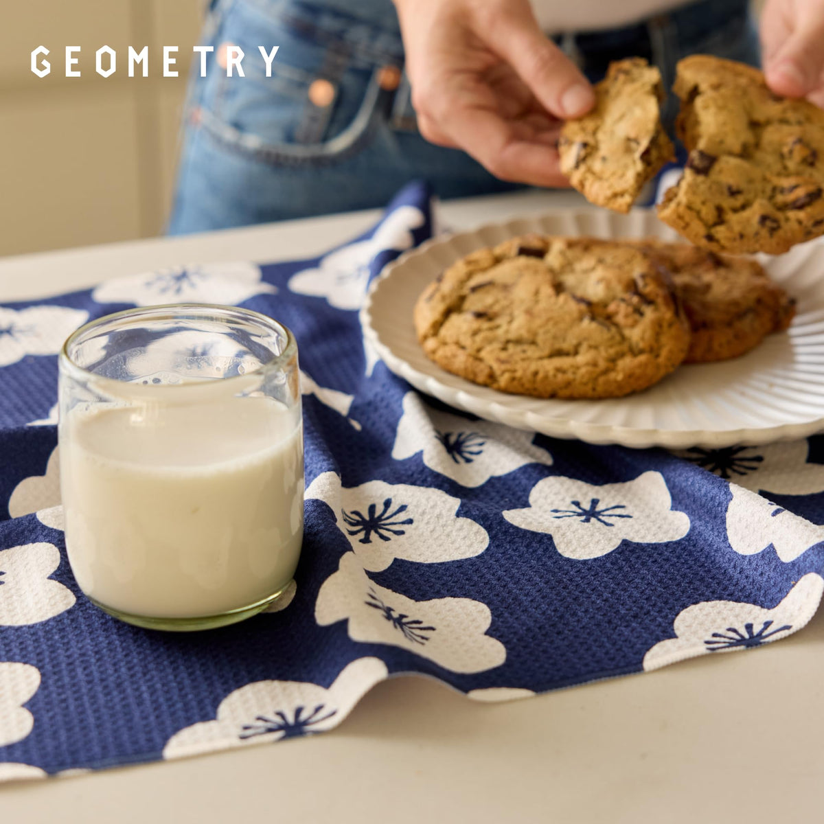 GEOMETRY Kitchen Tea Towels two-pack lifestyle shot ideal for backups and cleanups.