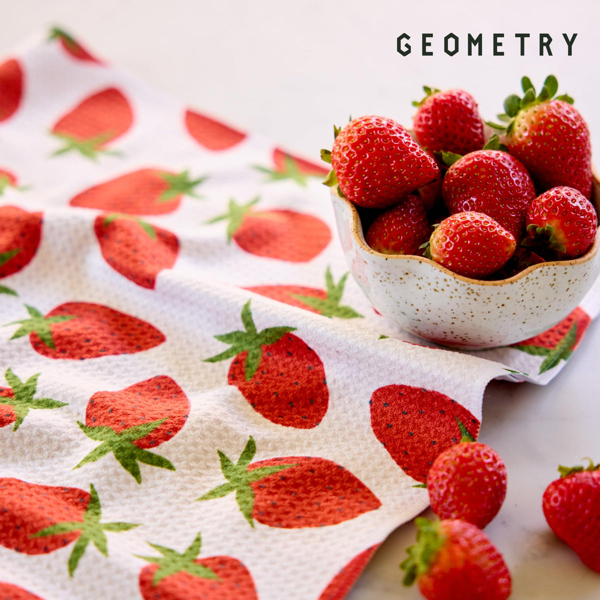 GEOMETRY Spring Kitchen Towel close-up reveals plush fibers for quick wipe-downs