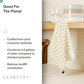 GEOMETRY Meadowlight tea towel demonstrates fast drying between uses.