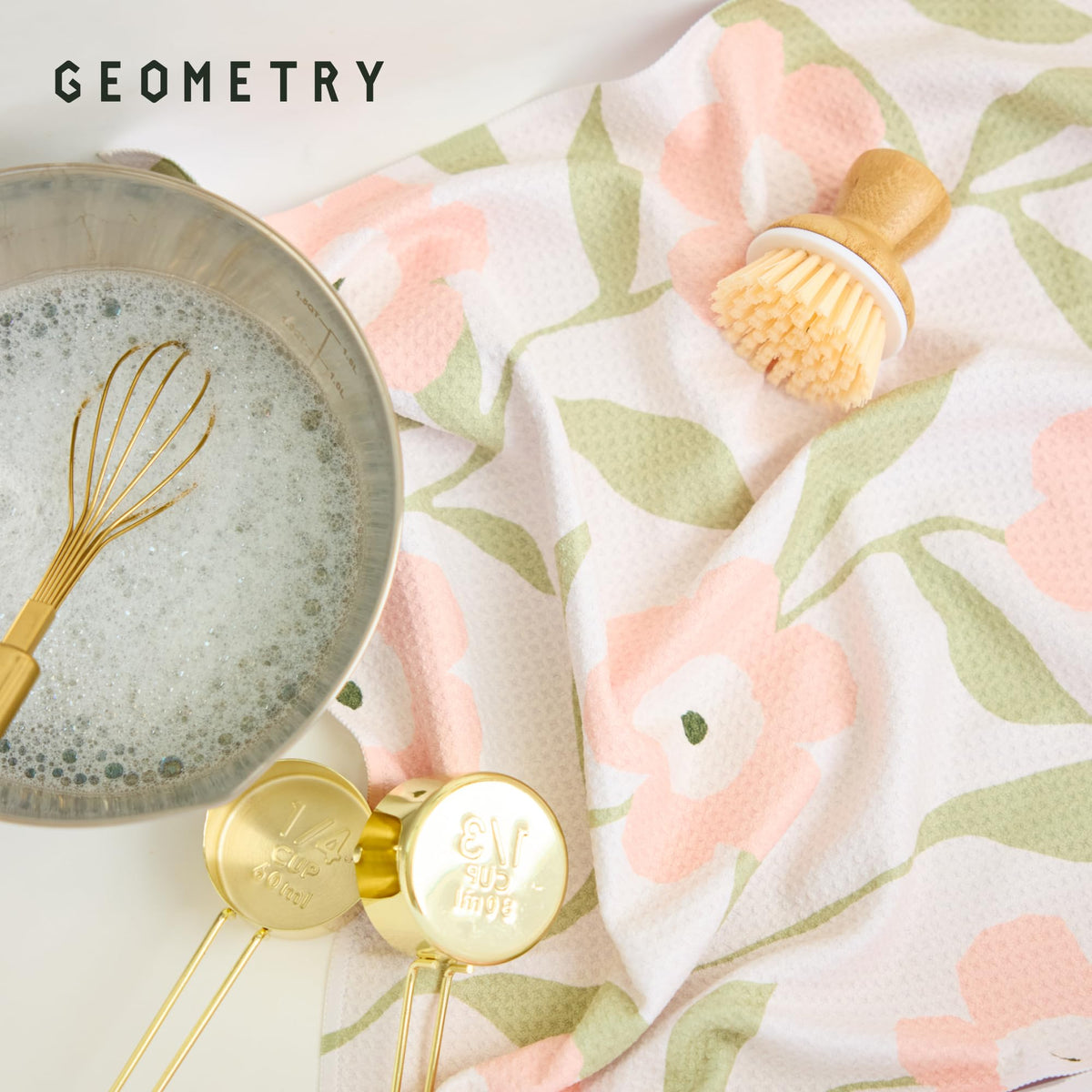 GEOMETRY Meadowlight tea towel offers a soft-touch feel.