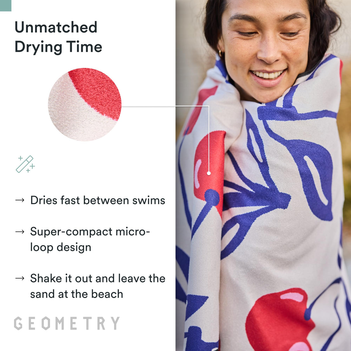 GEOMETRY Micro-Loop Beach Towel lightweight design for easy carrying.