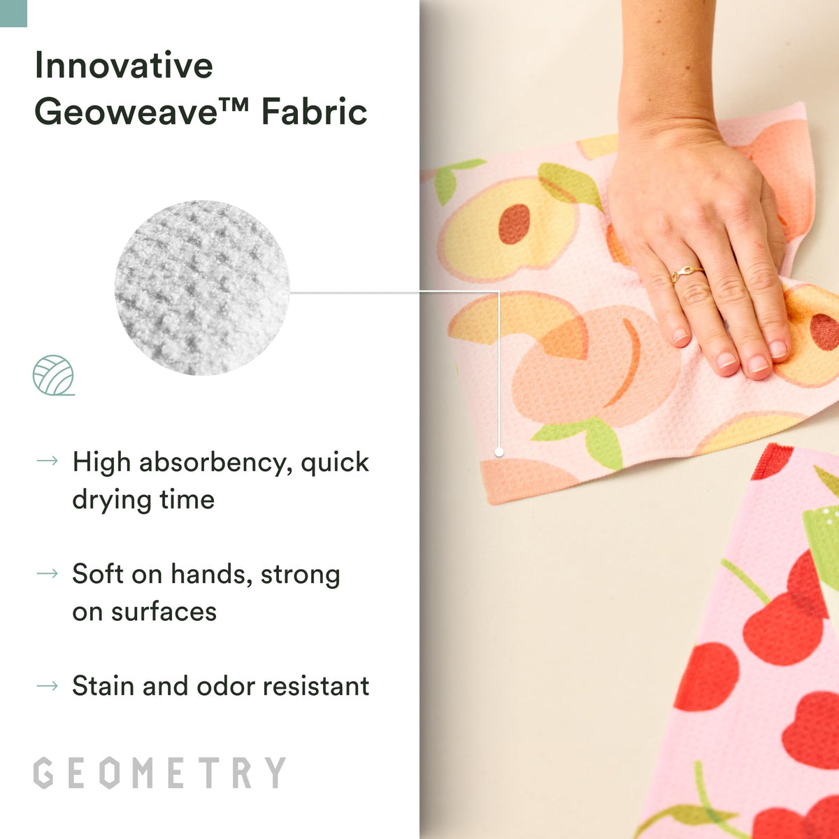 GEOMETRY Paradise dishcloth 3-pack offers versatile cleaning for busy kitchens.