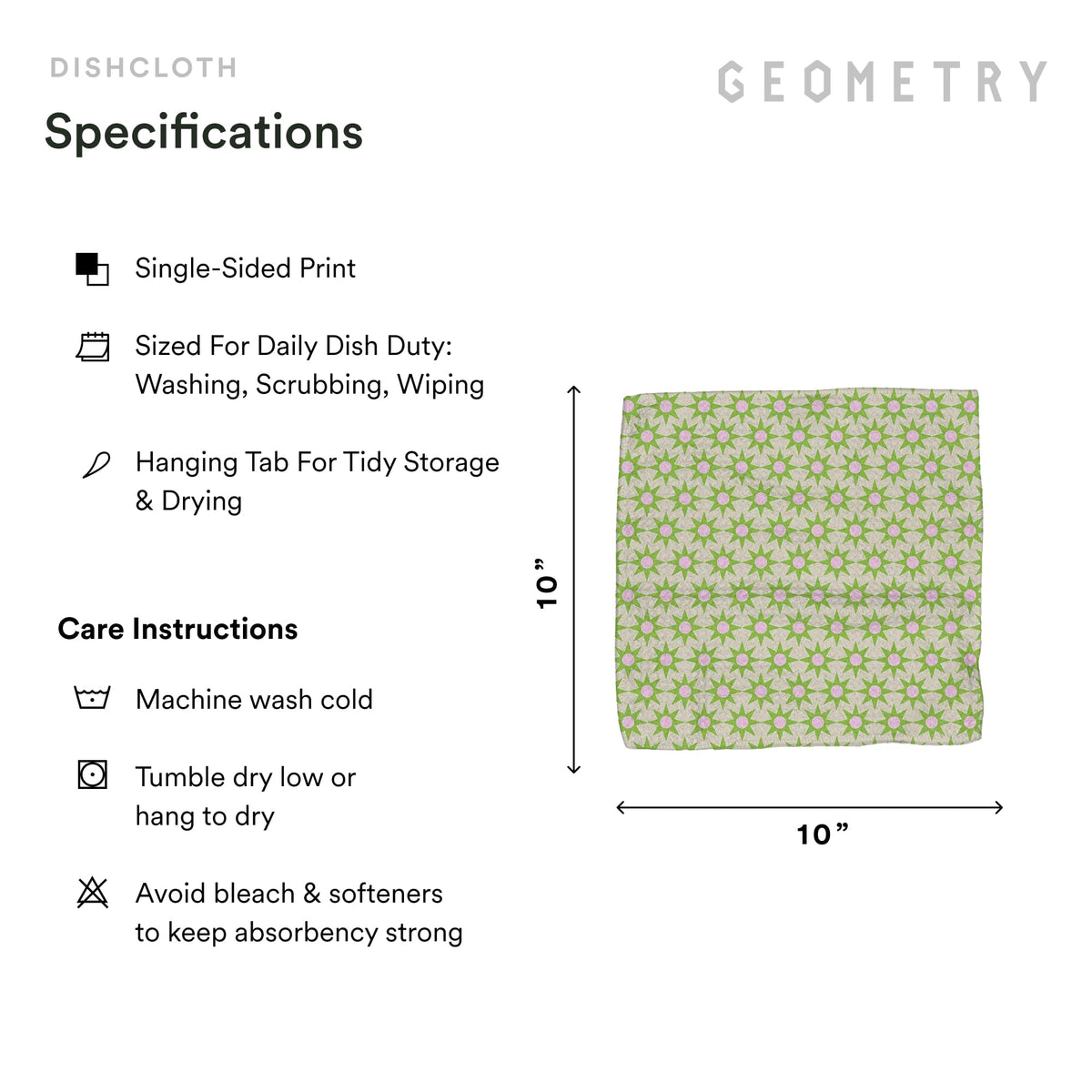 GEOMETRY Paradise dishcloth on a counter demonstrates easy wipe-down after prep.