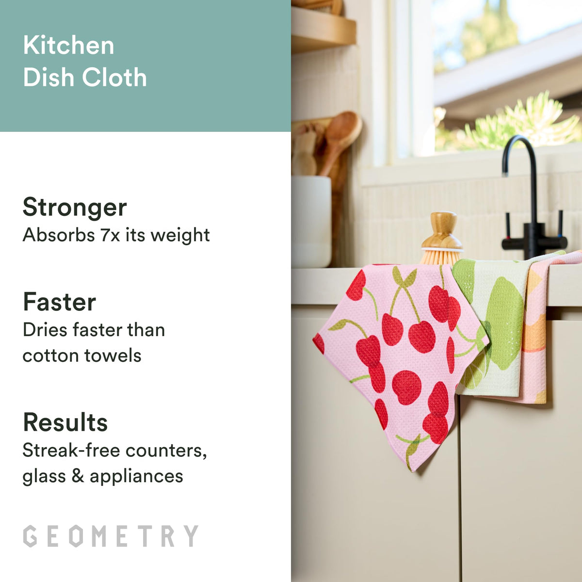 GEOMETRY Paradise dishcloth absorbent texture ready to tackle spills.