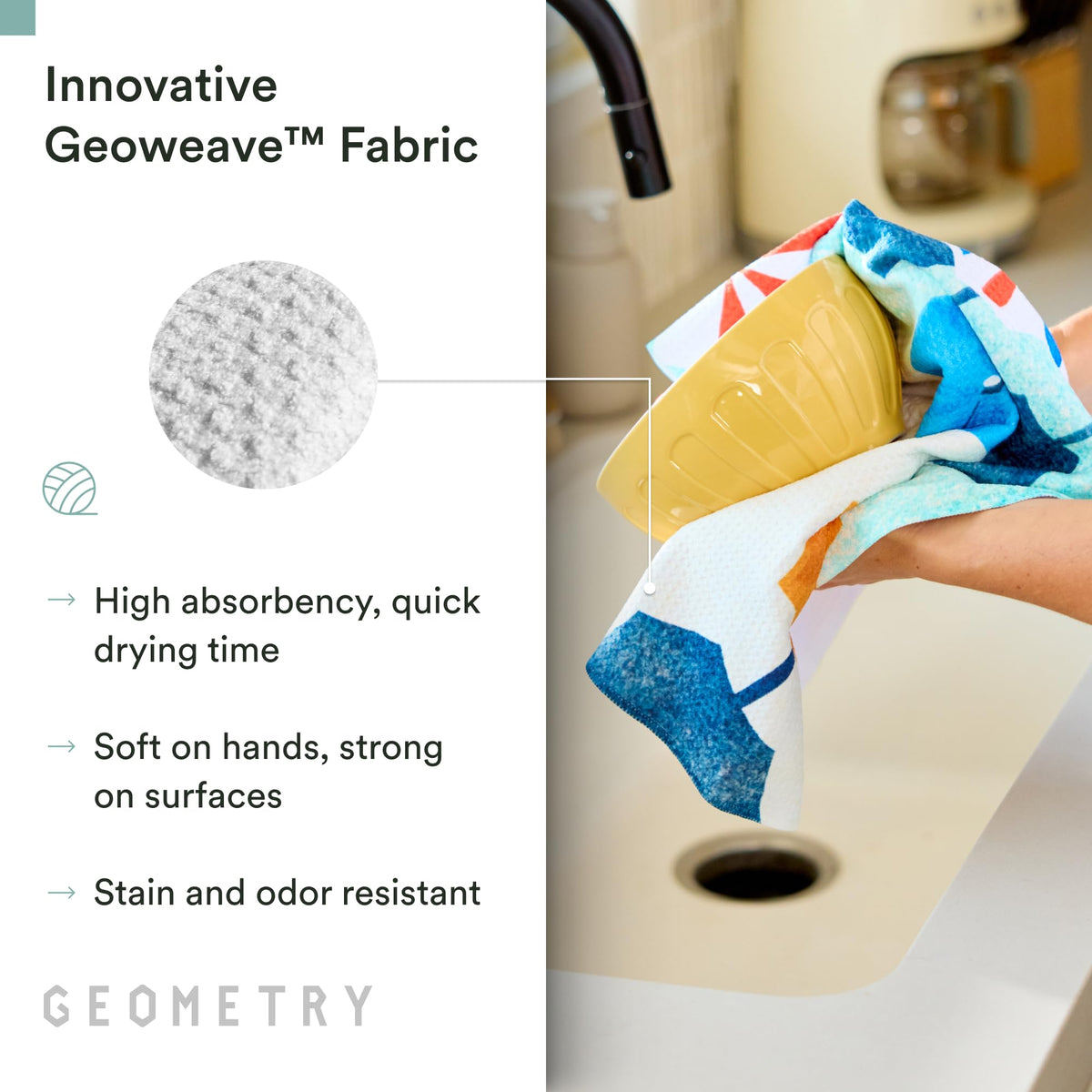 GEOMETRY post-consumer materials towel for sustainable kitchen use