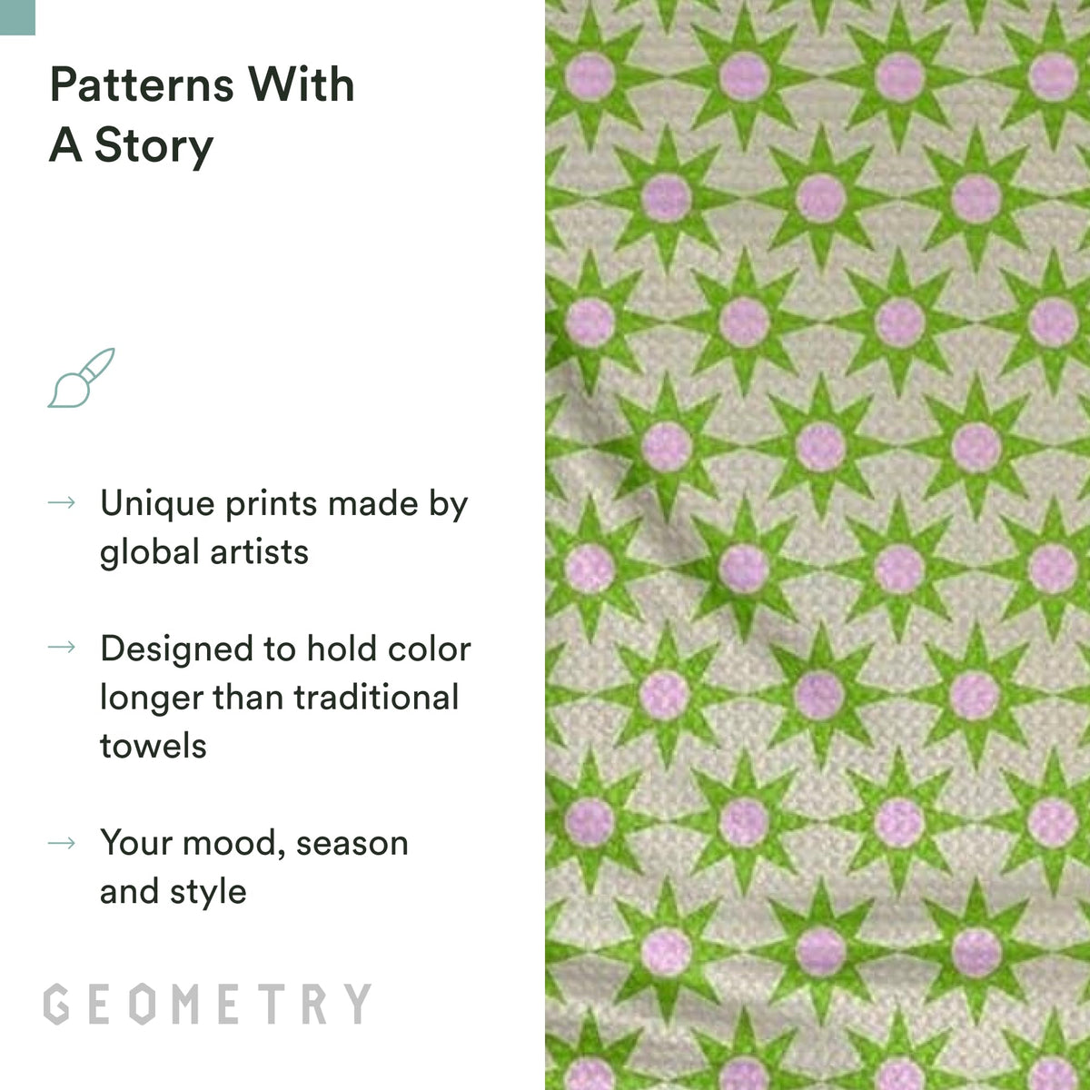 Geometry towel made from post-consumer materials supports sustainable kitchen use.