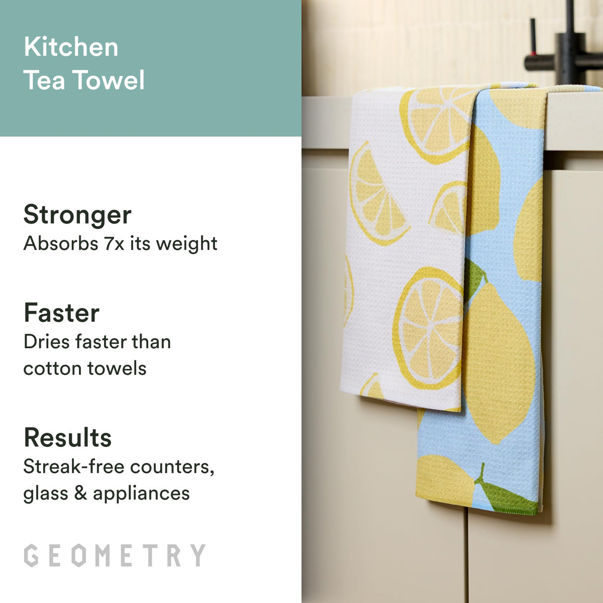 GEOMETRY quick-dry microfiber dries dishes efficiently with minimal odor between washes