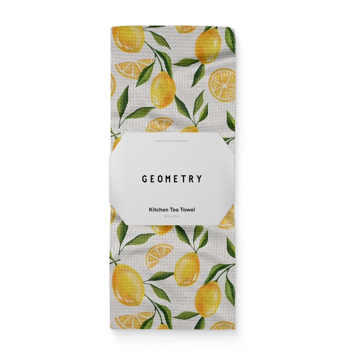 GEOMETRY Lemon Delight towel folded for a neat, ready-to-use spring kitchen accent.