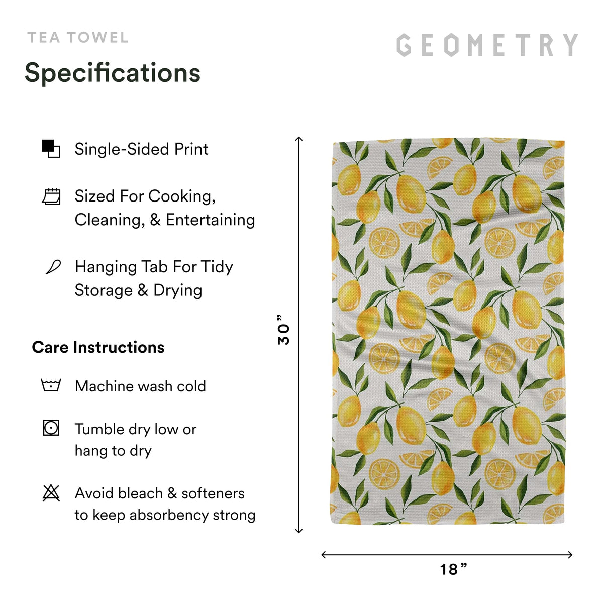 GEOMETRY Lemon Delight towel softens prep areas with spring-friendly print.
