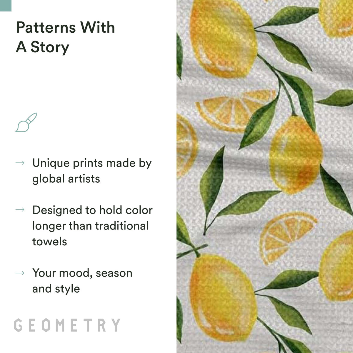 GEOMETRY Lemon Delight towel is eco-friendly, made from post-consumer materials.