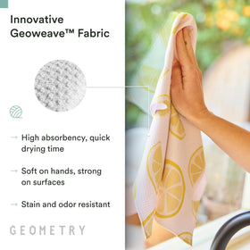 GEOMETRY Lemon Delight towel wipes countertops without scratching surfaces.