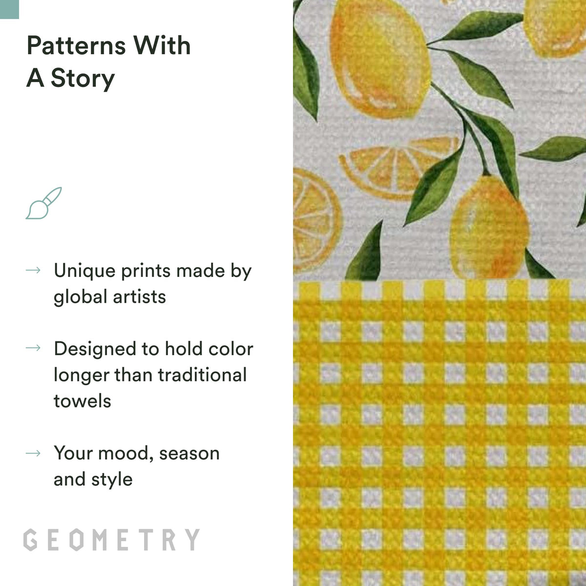 GEOMETRY Spring Kitchen Towels print detail showing spring-summer design