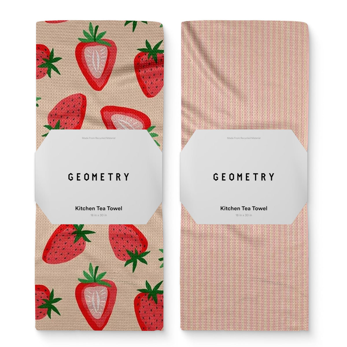 Geometry Spring Kitchen Towels in Strawberry Sunshine print drying dishes quickly