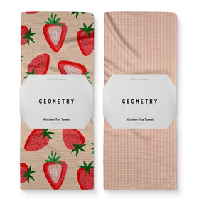 Geometry Spring Kitchen Towels in Strawberry Sunshine print drying dishes quickly