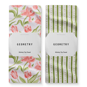 GEOMETRY Tulip Lover print kitchen towel on counter for quick drying