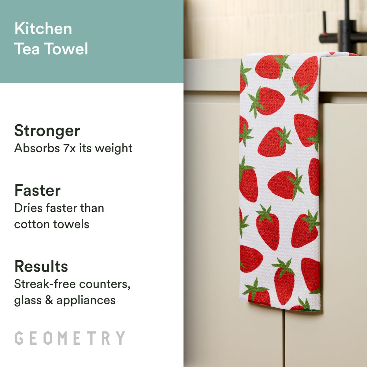 GEOMETRY Berry Sweet microfiber towel's ultrafine weave cleans countertops softly.
