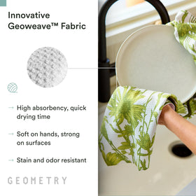 GEOMETRY Tea Towel drying dishes close-up highlighting strong absorbency