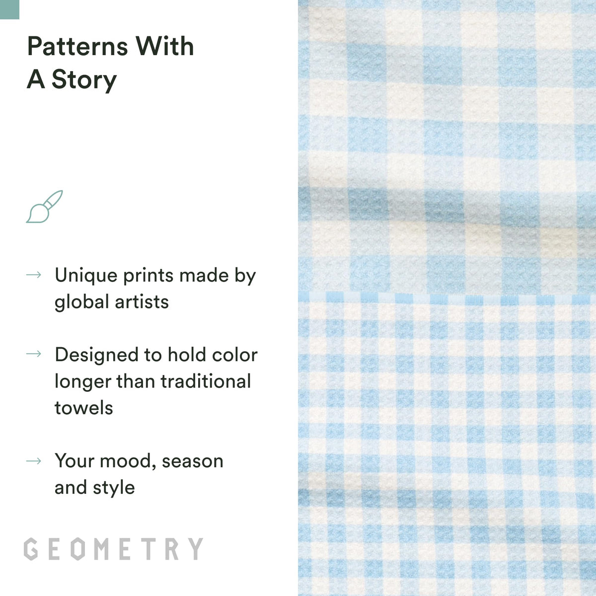 GEOMETRY tea towels drying dishes quickly on an absorbent surface.