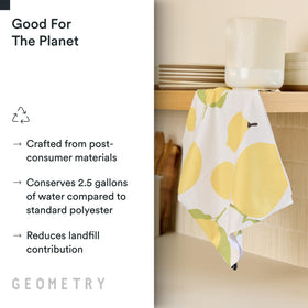 GEOMETRY Towels drying dishes show efficient moisture removal for glassware care.