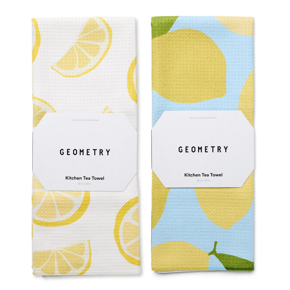 GEOMETRY Main Squeeze tea towel close-up showing ultra-absorbent microfiber for quick cleanup.