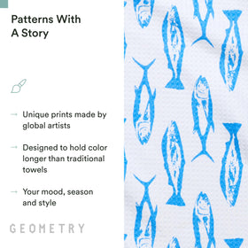 GEOMETRY Coastal Catch sustainable towels made from post-consumer materials.