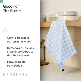 GEOMETRY Salt and Sky towels demonstrate spill cleanup with minimal water.