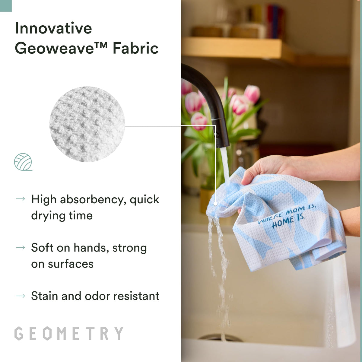 GEOMETRY Tea Towels feature stylish prints to brighten kitchen tasks.